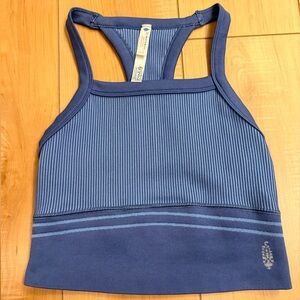 Free People Movement Ribbed Blue Racerback Crop Top - blue